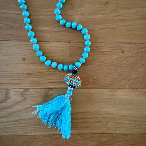 Bohemian Turquoise Beaded Tassel Necklace Long Boho Statement Jewelry - Picture 4 of 5